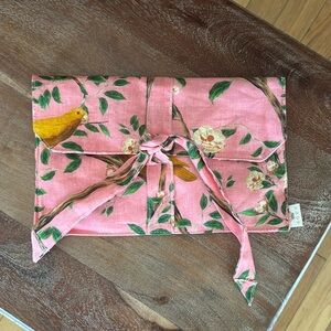 Agua by Agua Bendita | Pink Floral Bird Clutch Tie Front Purse Wallet